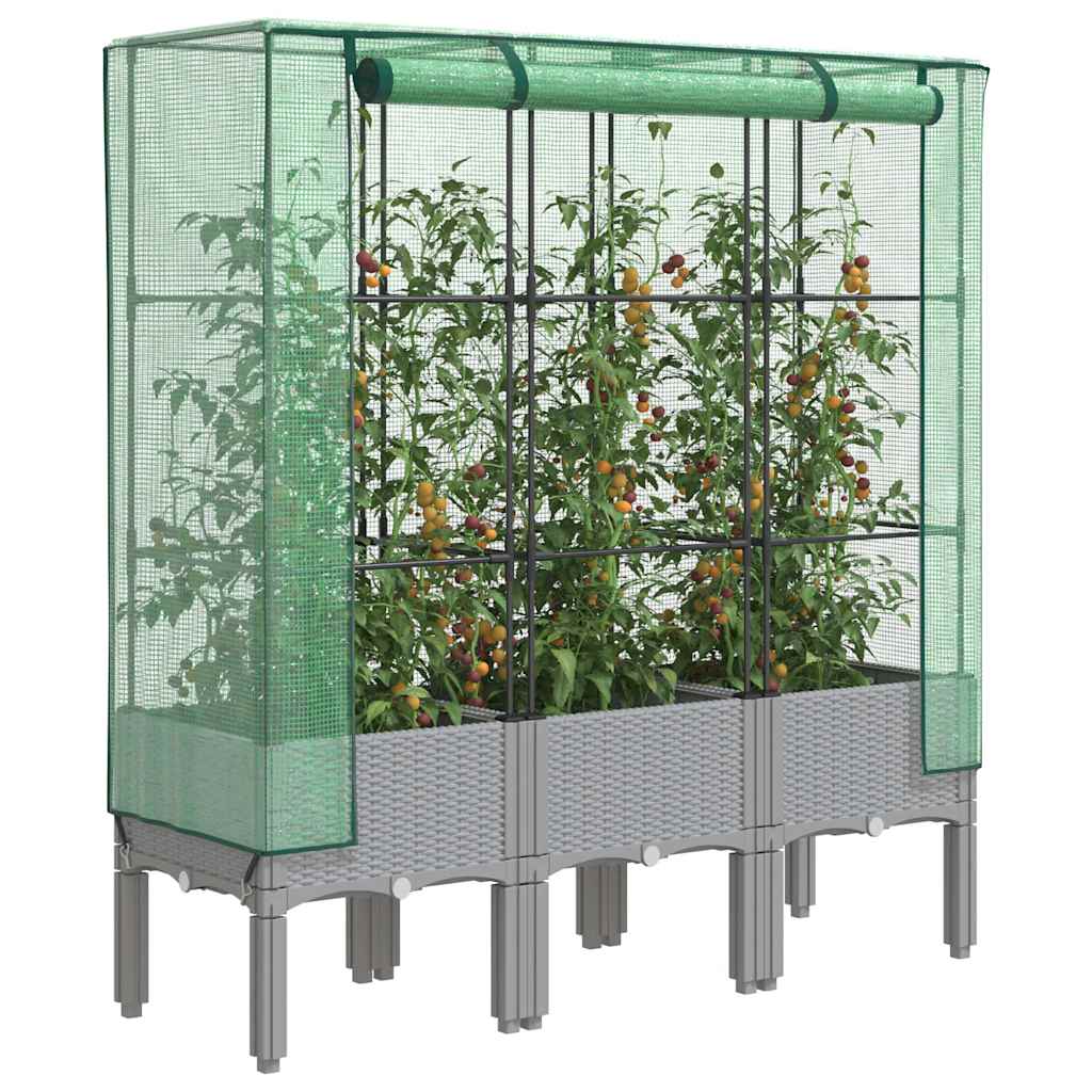 JUNG Vida Hochbeet mit Gewächshaus-Aufsatz Rattan-Optik 120x40x140 cm
