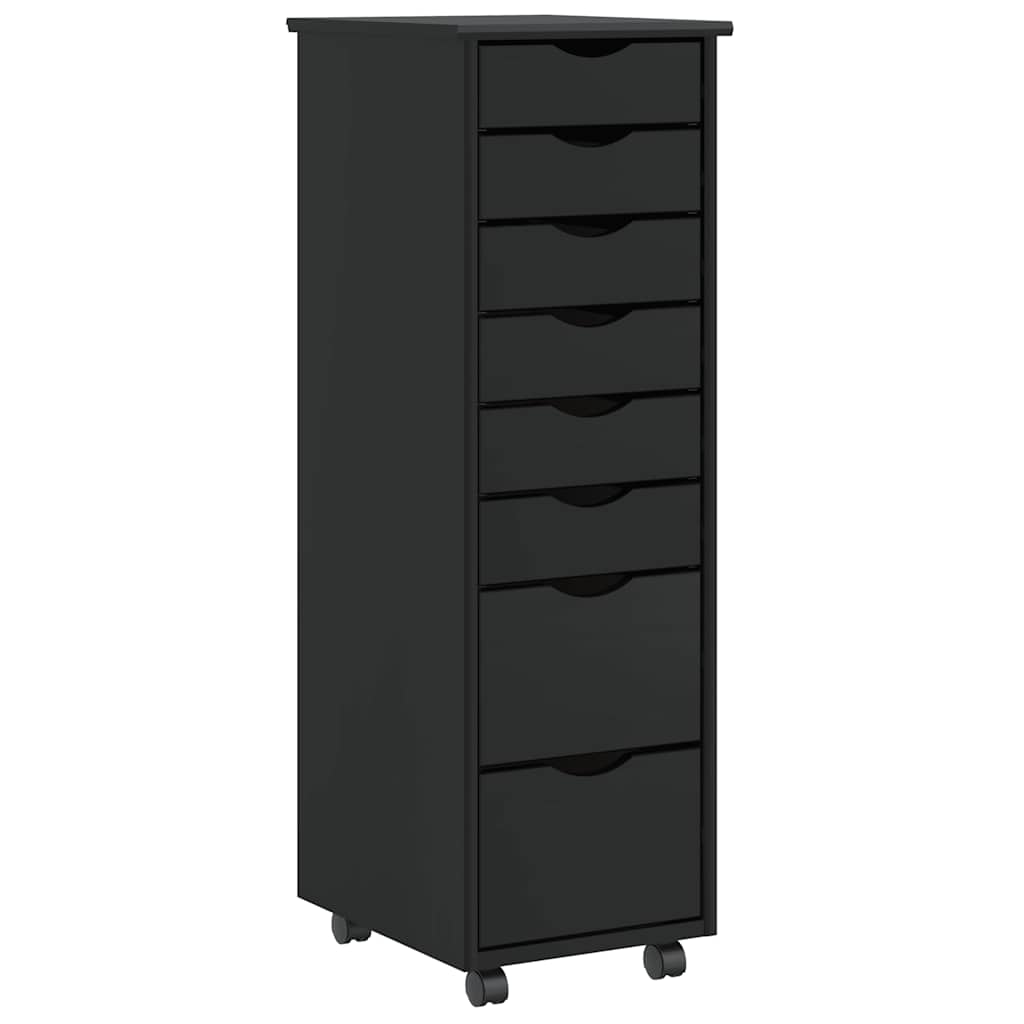 JUNG Vida Rollschrank mit Schubladen MOSS Schwarz Massivholz Kiefer