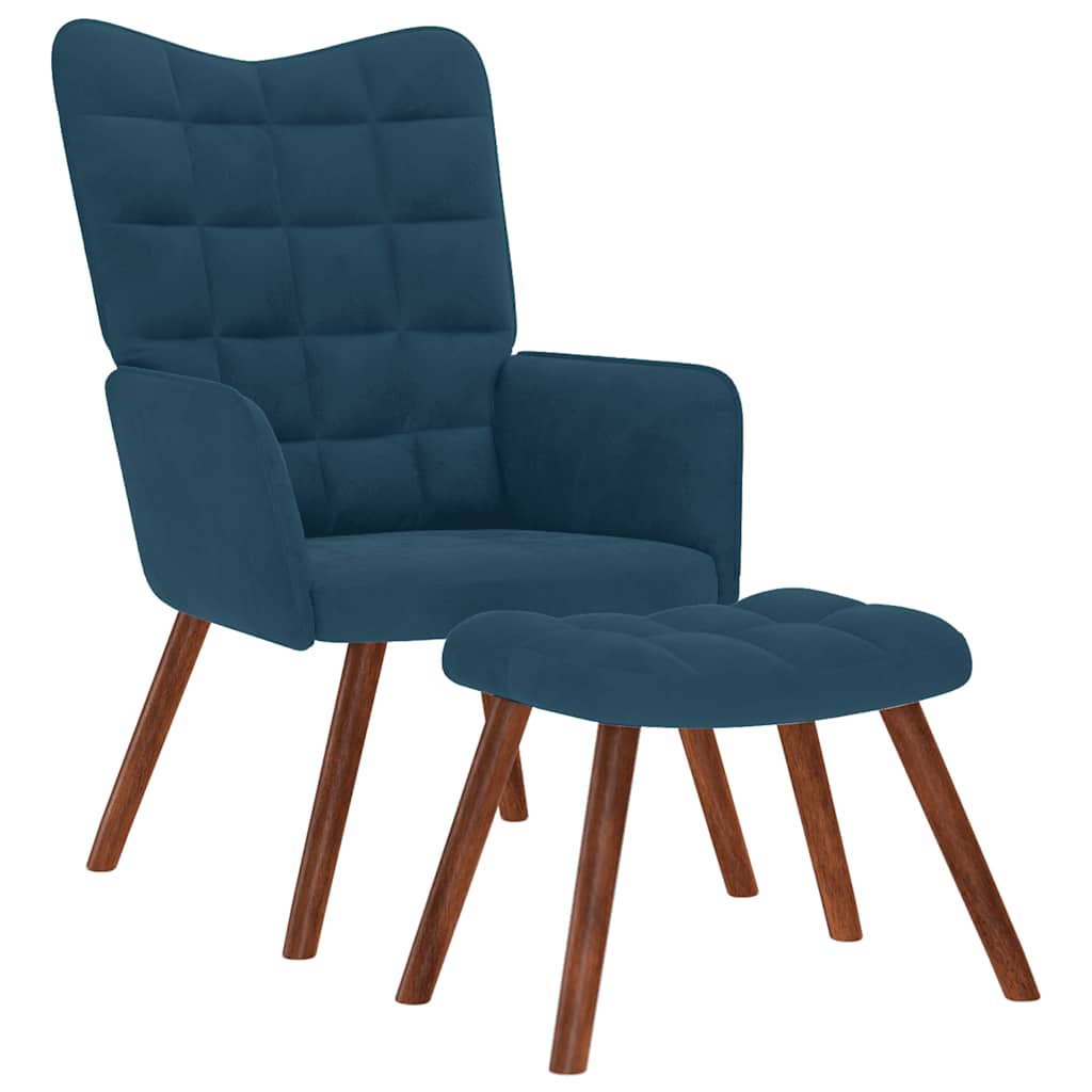 JUNG Vida Relaxsessel mit Hocker Blau Samt
