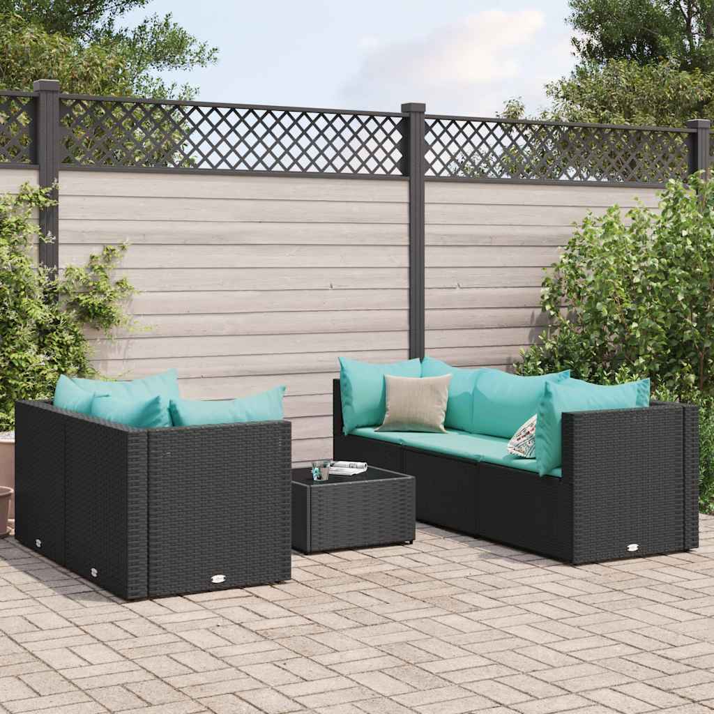 JUNG Vida 6-tlg. Garten-Lounge-Set mit Kissen Schwarz Poly Rattan