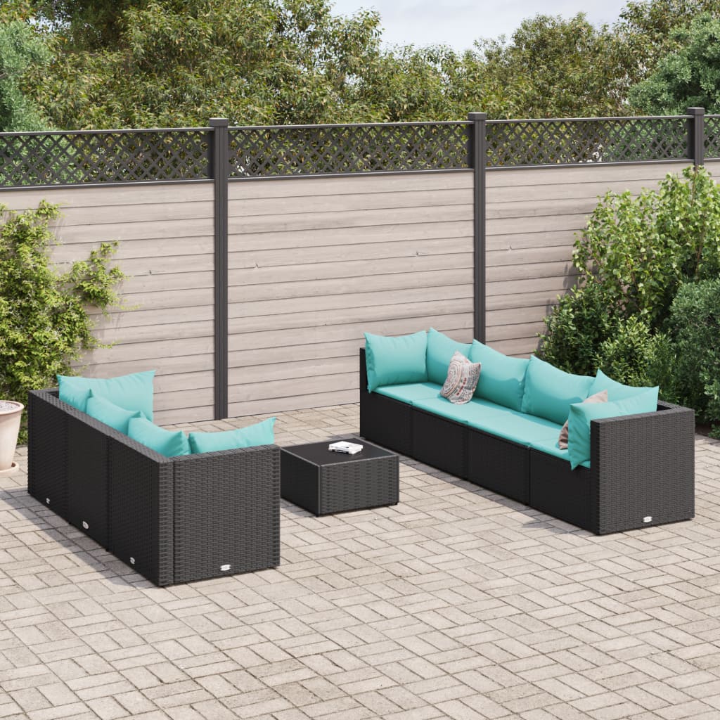 JUNG Vida 8-tlg. Garten-Lounge-Set mit Kissen Schwarz Poly Rattan