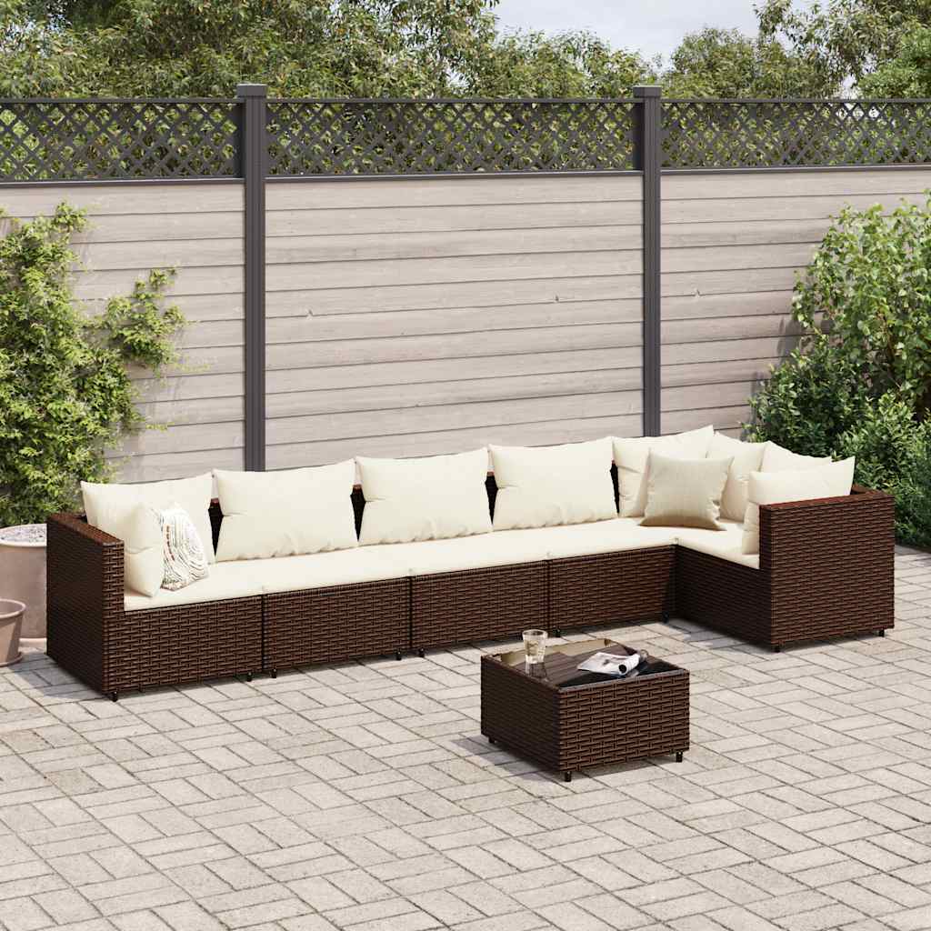 JUNG Vida 7-tlg. Garten-Lounge-Set mit Kissen Braun Poly Rattan