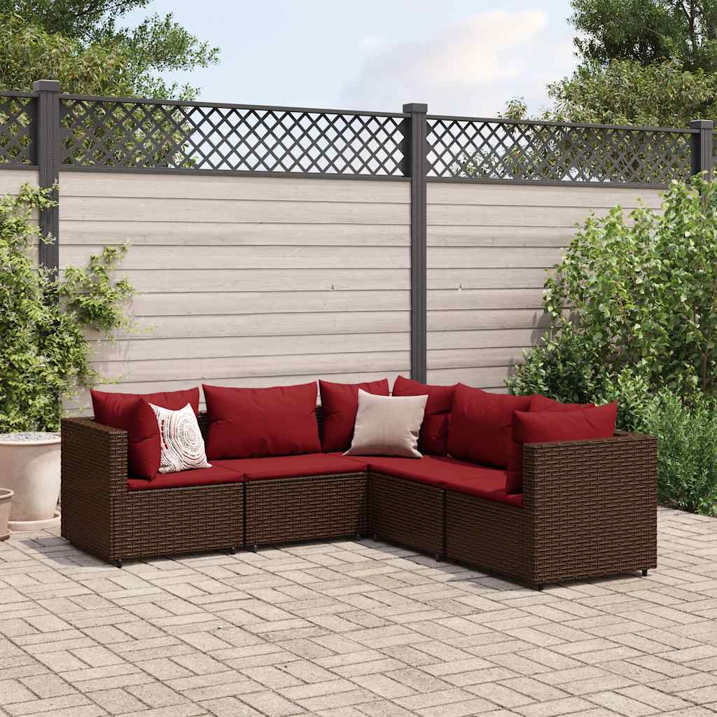 JUNG Vida 5-tlg. Garten-Lounge-Set mit Kissen Braun Poly Rattan