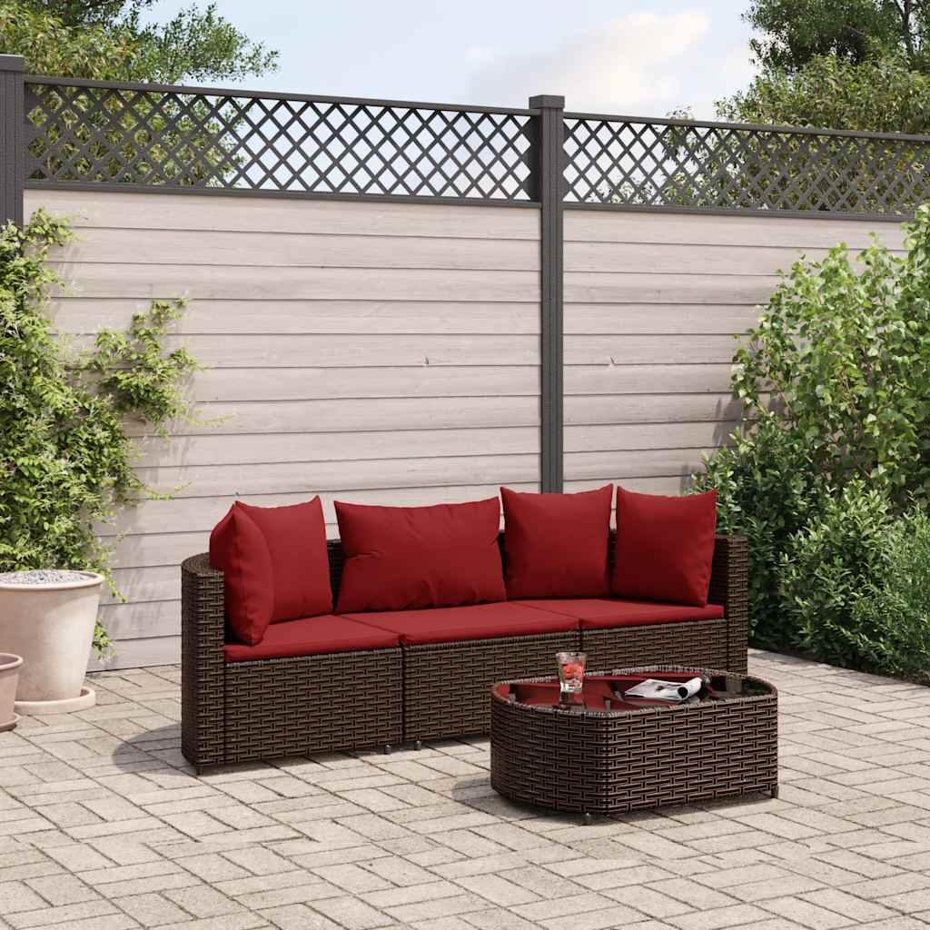 JUNG Vida 4-tlg. Garten-Sofagarnitur mit Kissen Braun Poly Rattan