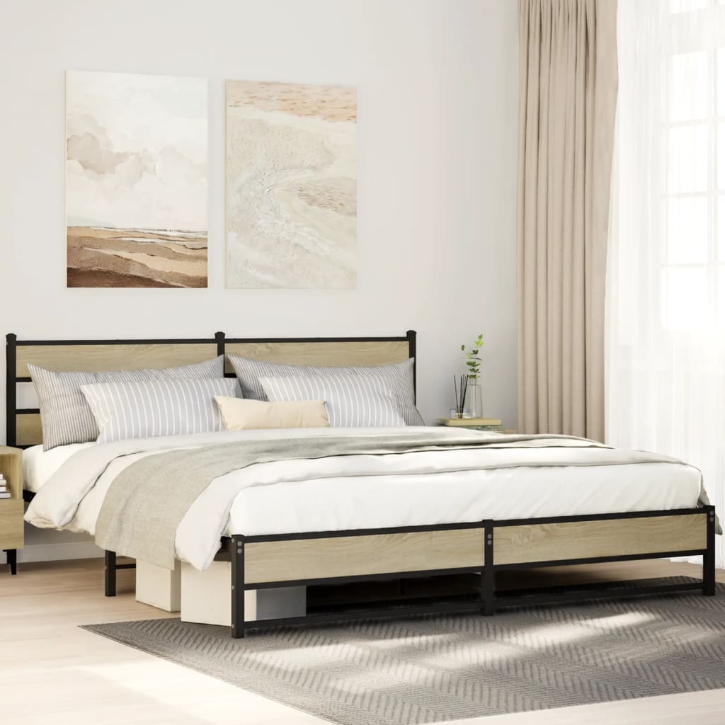 JUNG Vida Metallbett ohne Matratze Sonoma-Eiche 193x203 cm