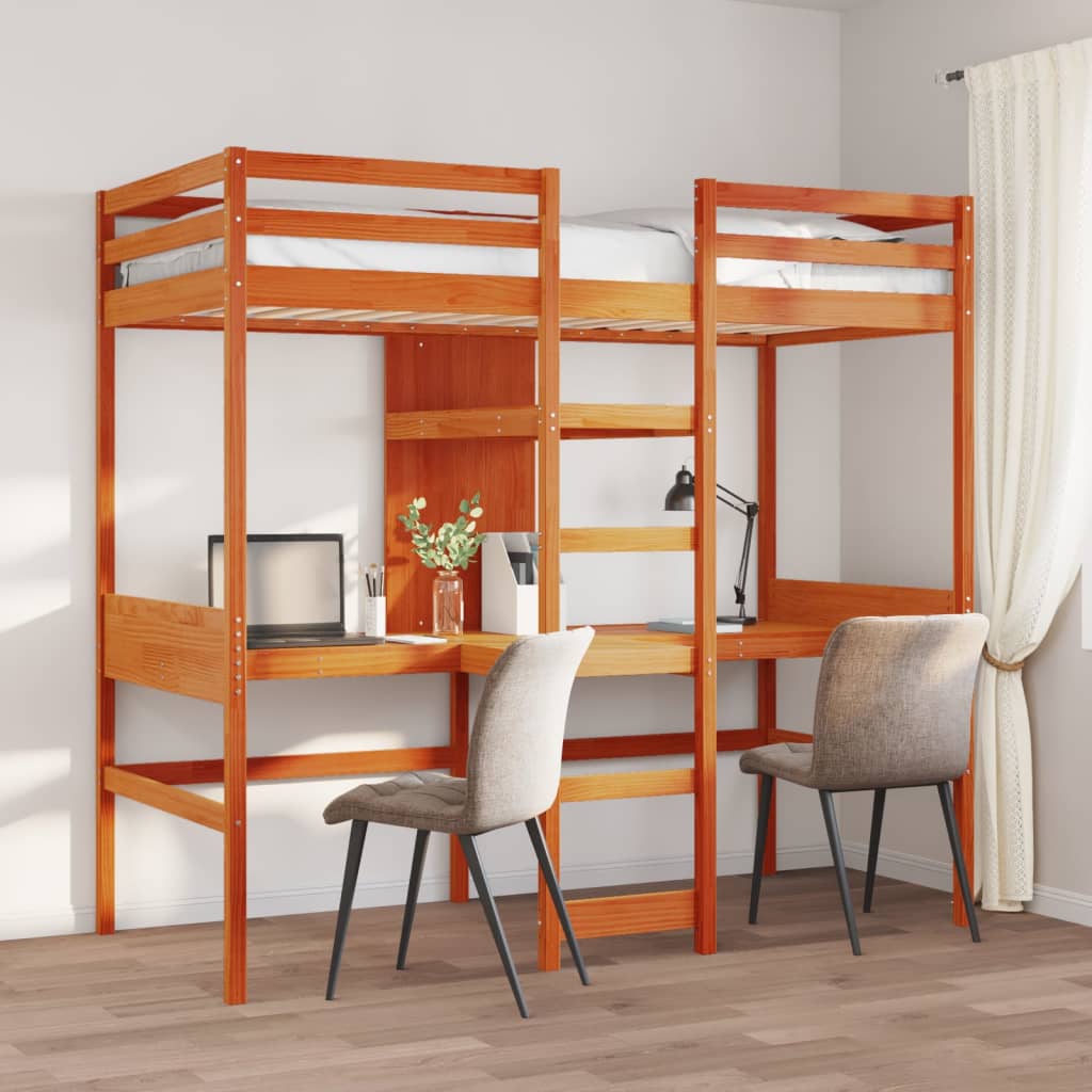 JUNG Vida Hochbett ohne Matratze Wachsbraun 75x190 cm Massivholz Kiefer