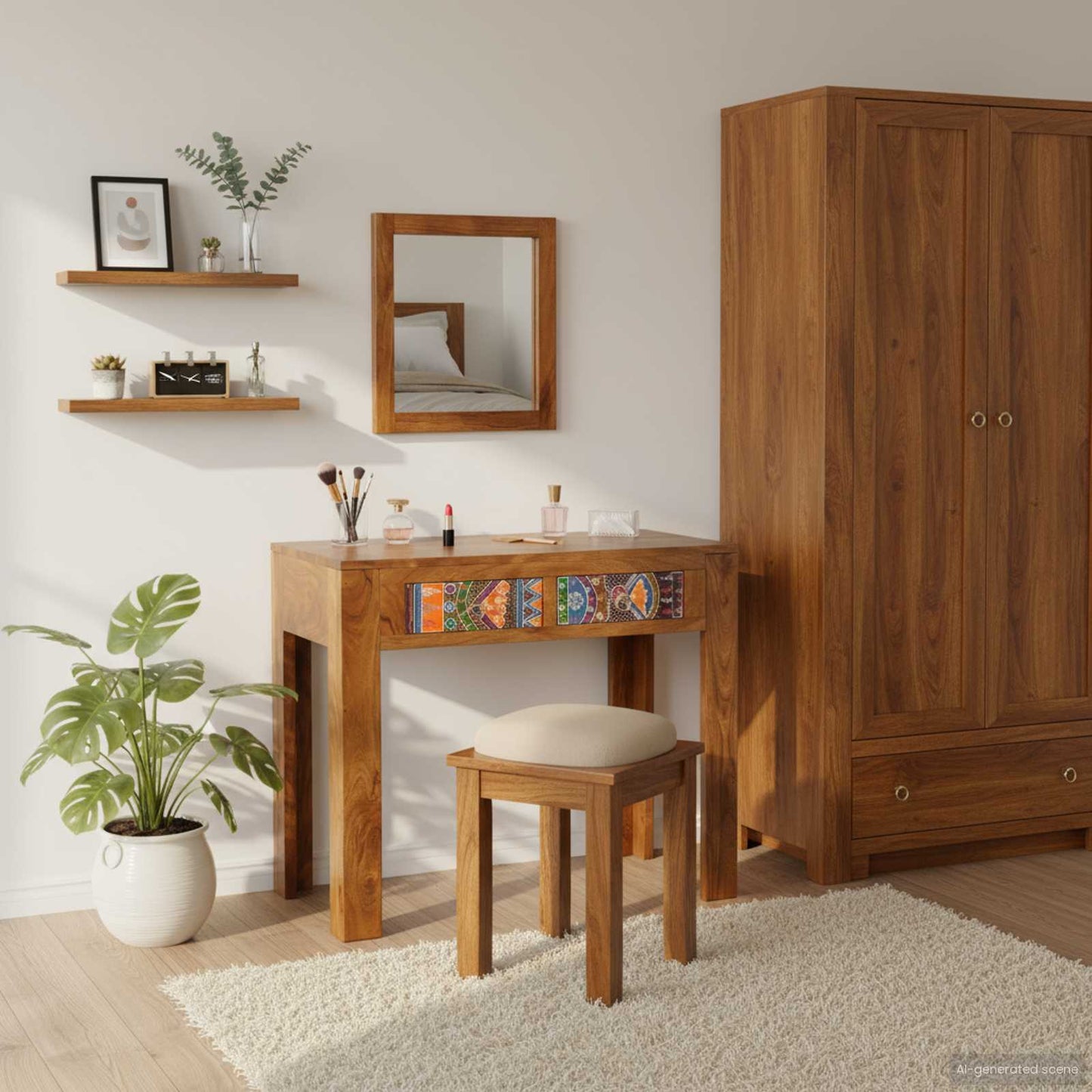 JUNG Vida Schminktisch Braun 90 x 45 x 75 cm Massivholz Akazie