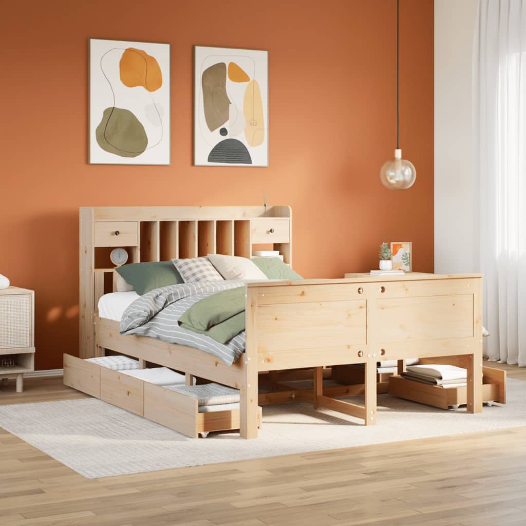 JUNG Vida Massivholzbett mit Regal ohne Matratze 160x200 cm Kiefernholz
