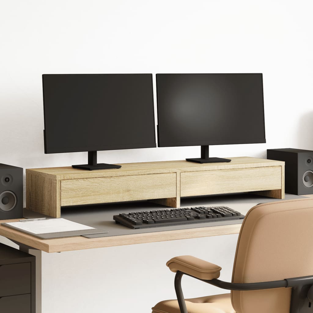 JUNG Vida Monitorständer mit Schubladen Sonoma-Eiche 100 x 27 x 15 cm Holzwerkstoff