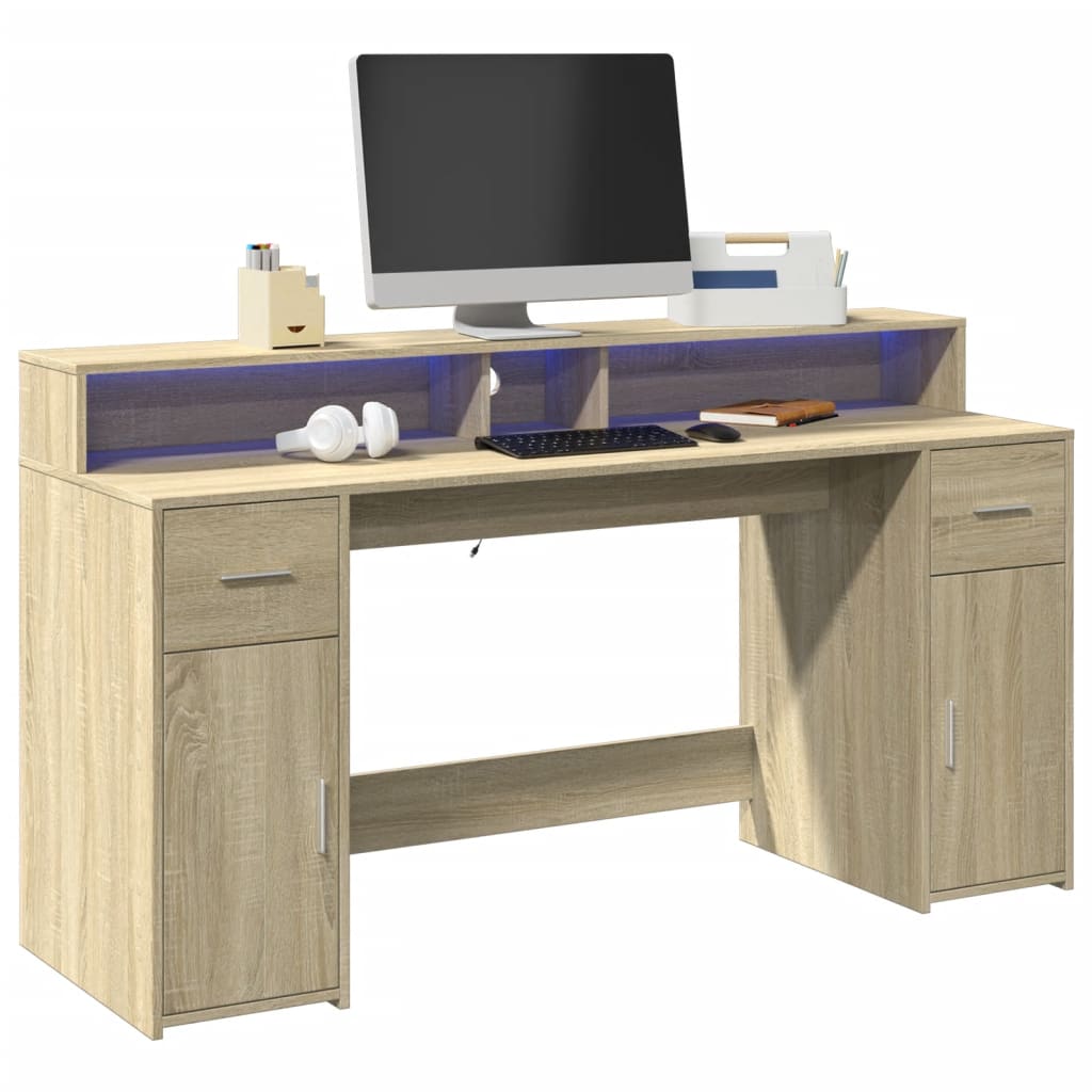 JUNG Vida LED-Schreibtisch Sonoma-Eiche 160x55x91 cm Holzwerkstoff
