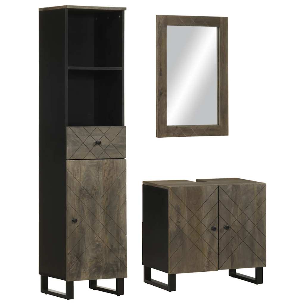 JUNG Vida 3-tlg. Badmöbel-Set Schwarz Massivholz Mango