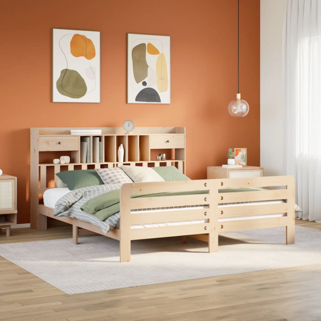 JUNG Vida Massivholzbett mit Regal ohne Matratze 180x200 cm Kiefernholz