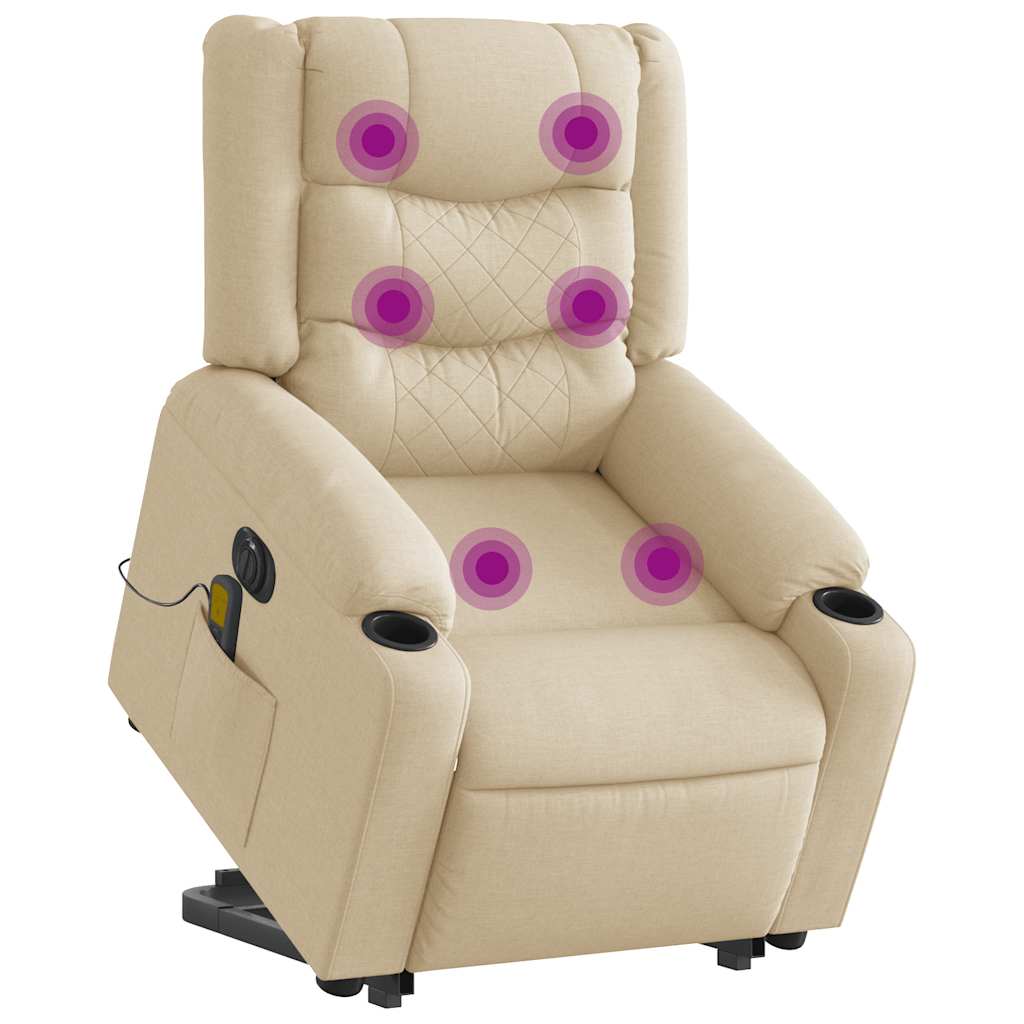 JUNG Vida Elektrischer Massagesessel mit Aufstehhilfe Creme Stoff