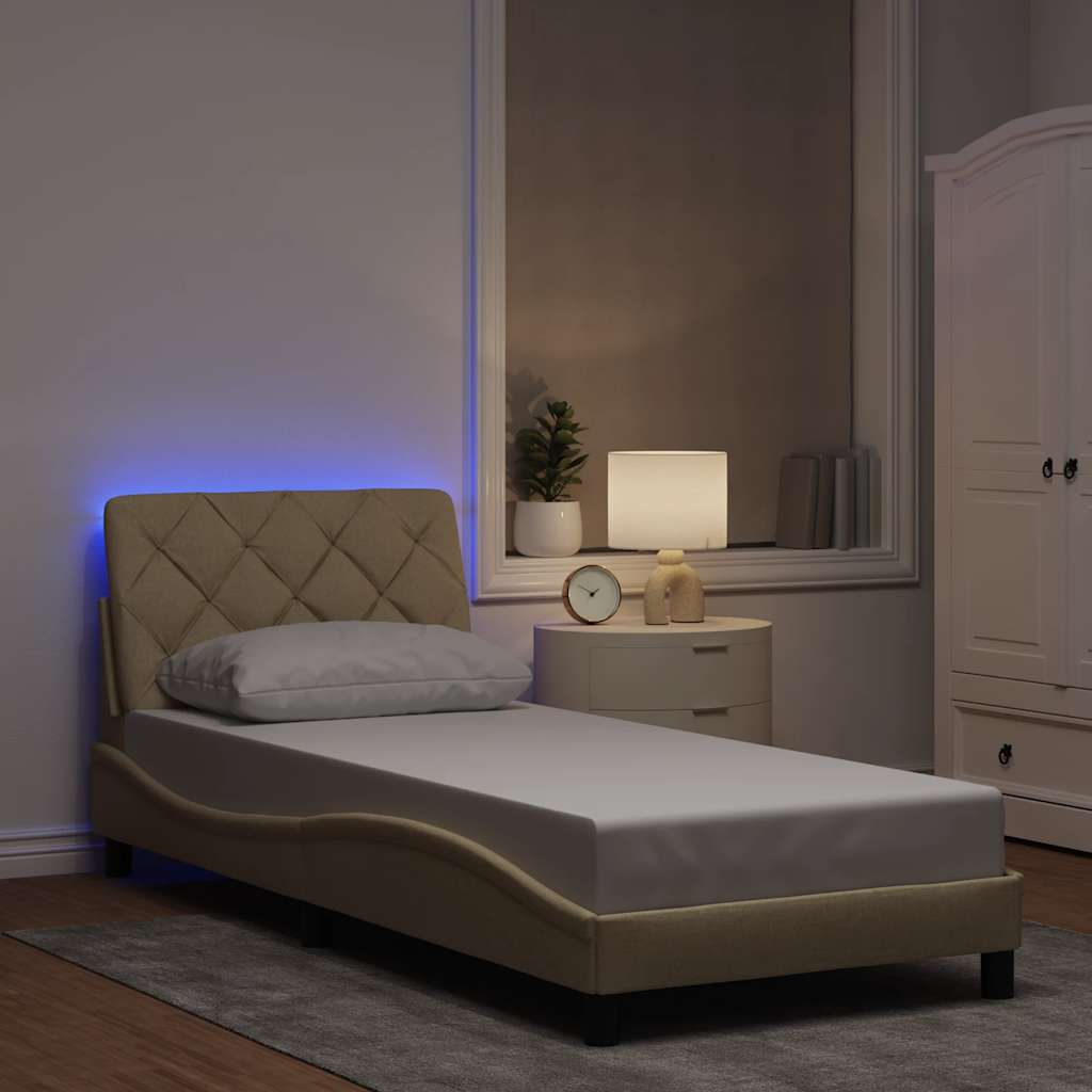 JUNG Vida Bettgestell mit LED ohne Matratze Creme 90x190 cm Stoff