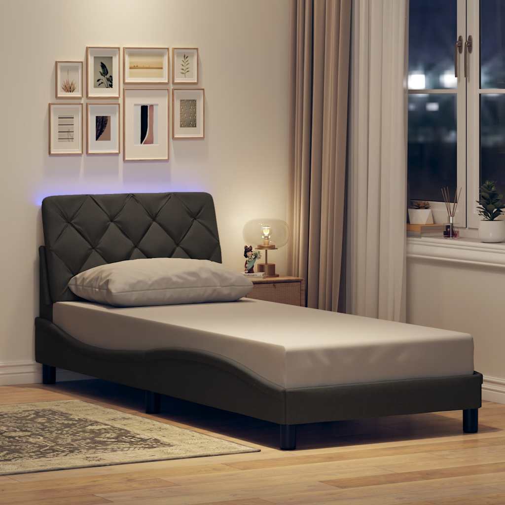 JUNG Vida Bettgestell mit LED ohne Matratze Dunkelgrau 90x200 cm Stoff