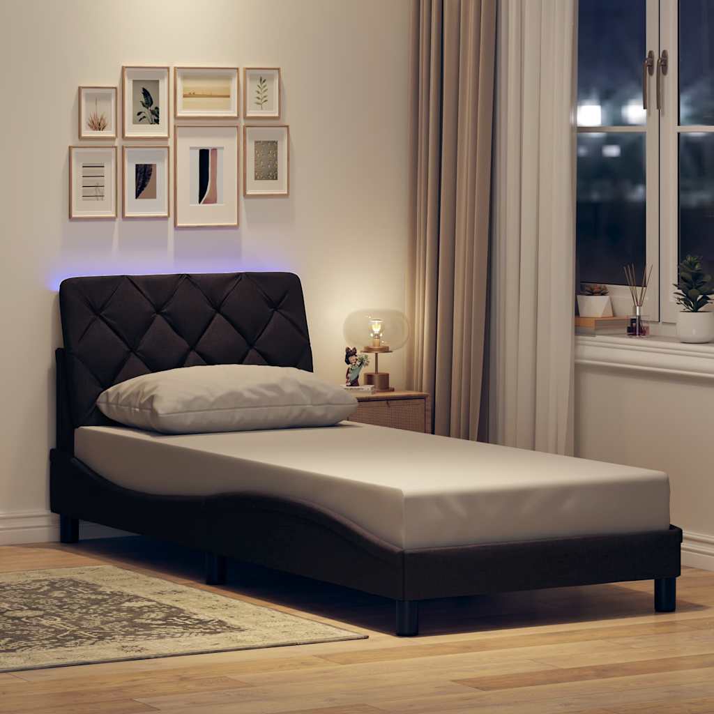 JUNG Vida Bettgestell mit LED ohne Matratze Dunkelbraun 90x200 cm Stoff