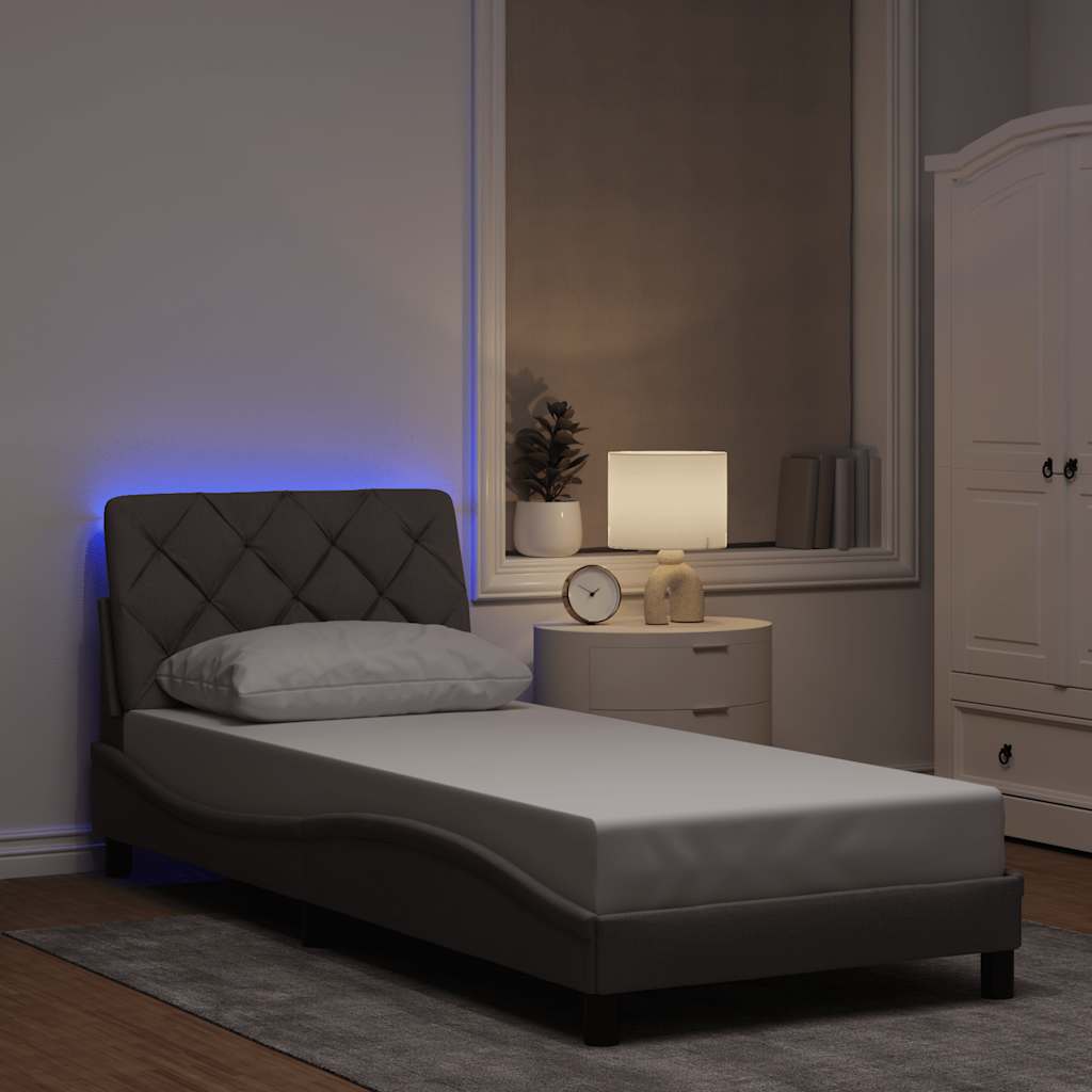 JUNG Vida Bettgestell mit LED ohne Matratze Taupe 90x200 cm Stoff