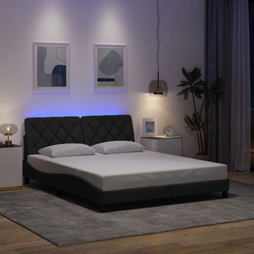 JUNG Vida Bettgestell mit LED ohne Matratze Dunkelgrau 160x200 cm Stoff