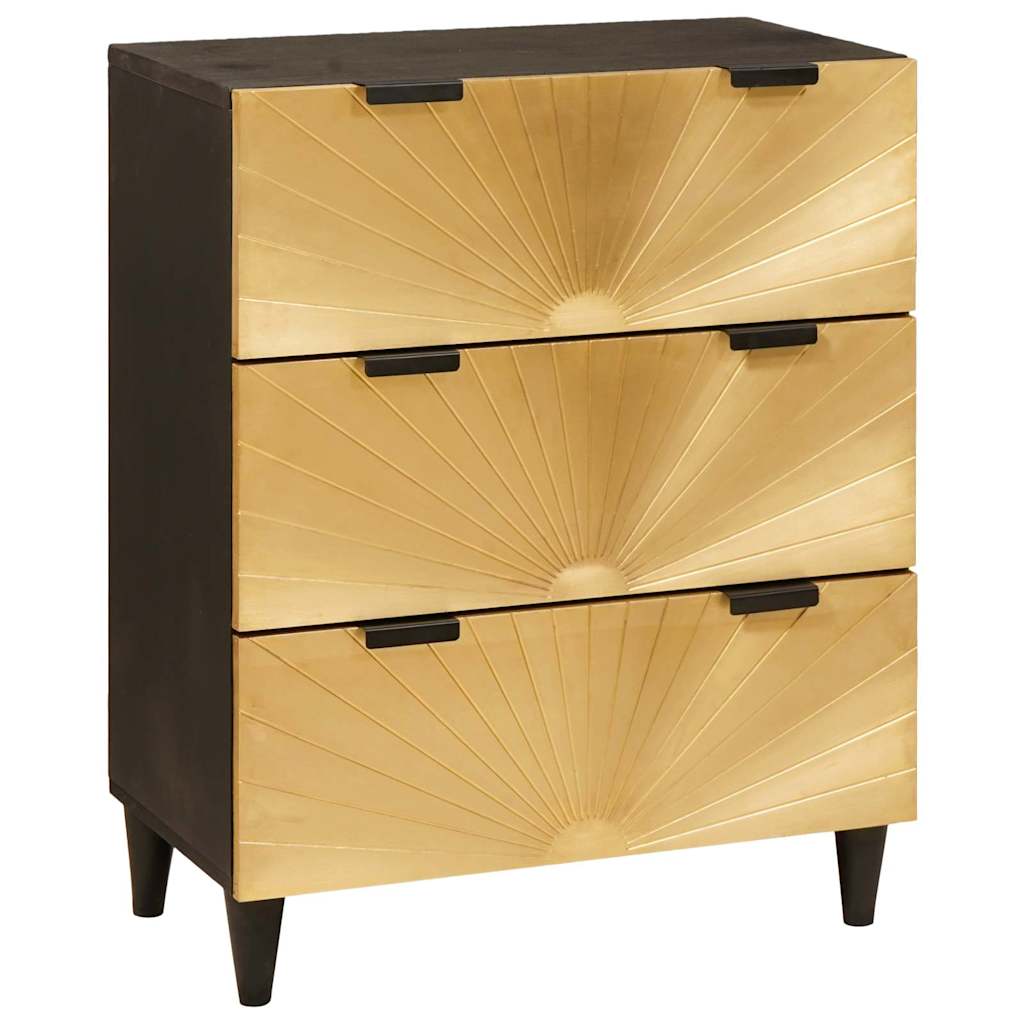 JUNG Vida Sideboard Schwarz und Gold 60 x 33 x 75 cm Massivholz Mango