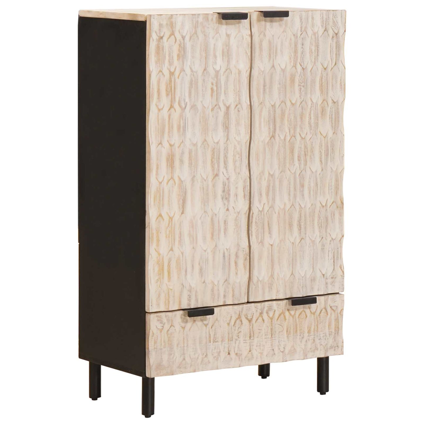 JUNG Vida Highboard mit Tür Weiße gewaschene Oberfläche 60 x 33 x 100 cm