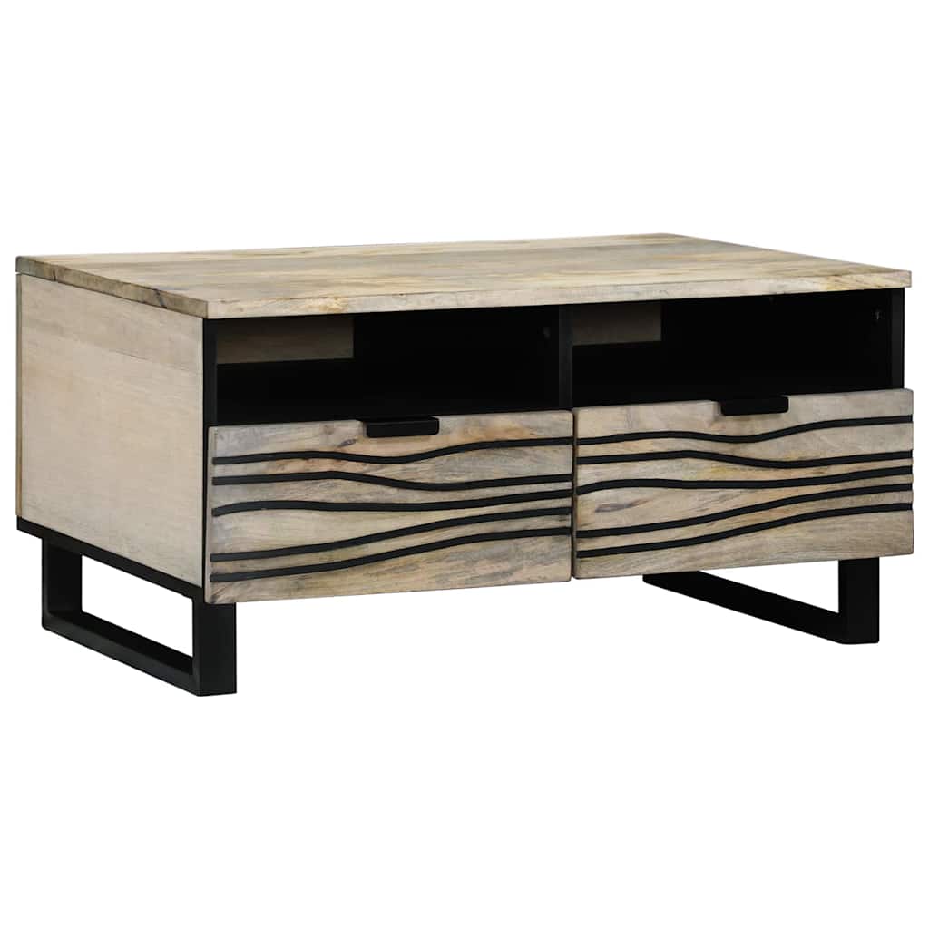JUNG Vida Couchtisch Beige und Schwarz 80 x 54 x 40 cm Massivholz Akazie
