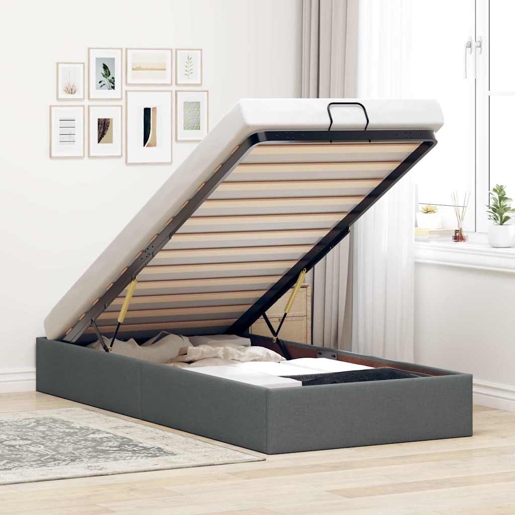 JUNG Vida Ottoman-Bett ohne Matratze Dunkelgrau 100x200 cm Stoff