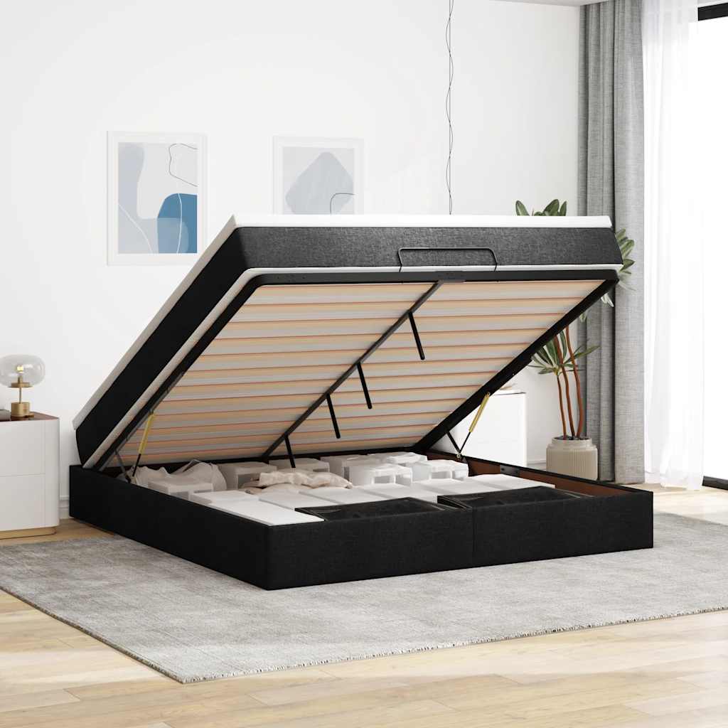 JUNG Vida Ottoman-Bett mit Matratze Schwarz 160x200 cm Stoff