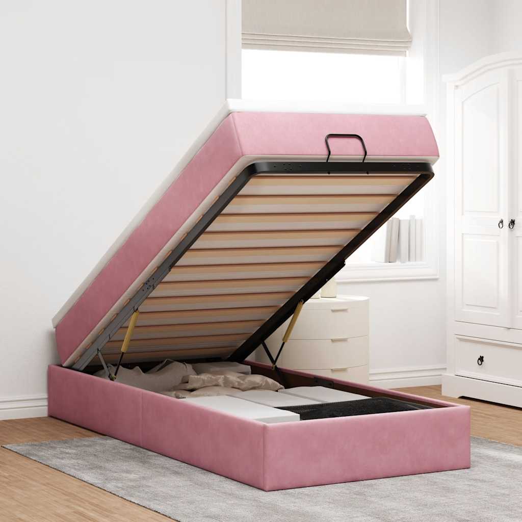 JUNG Vida Ottoman-Bett mit Matratze Rosa 90x200 cm Samt