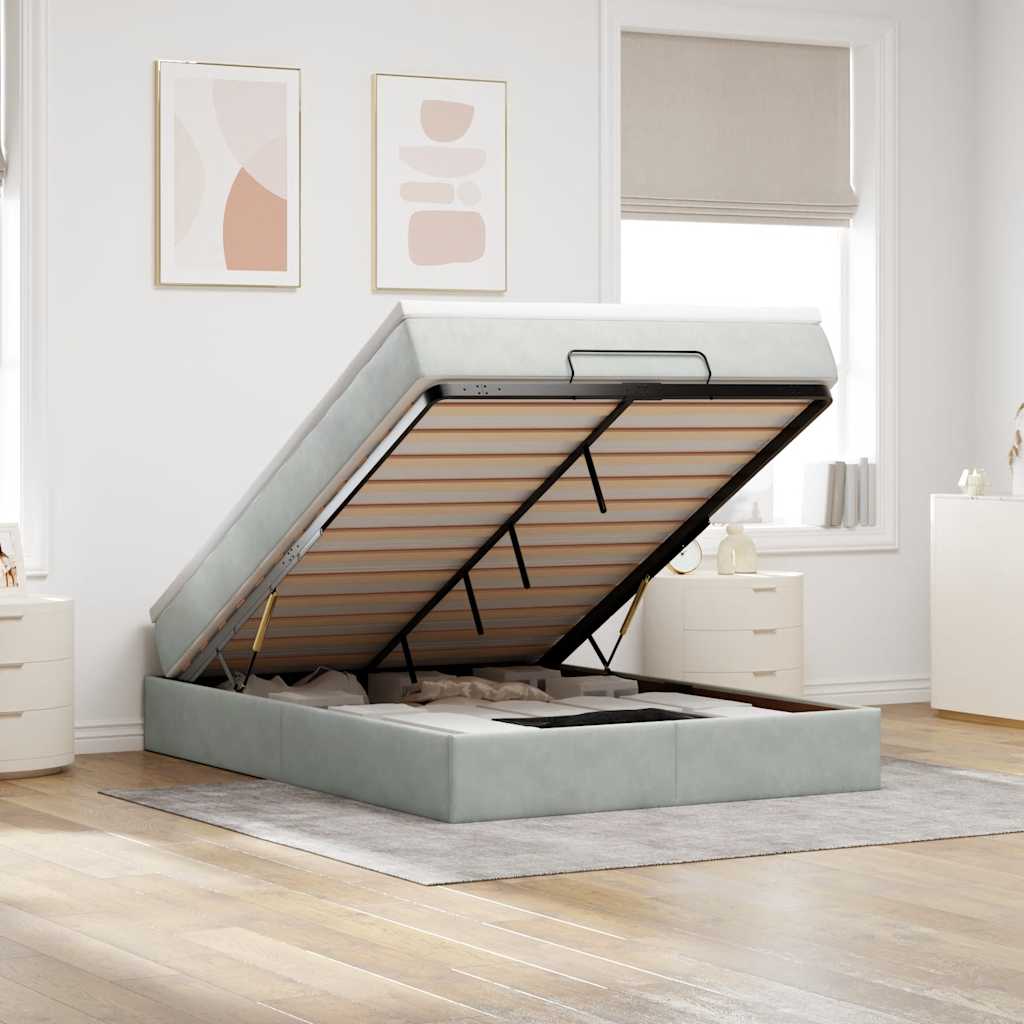 JUNG Vida Ottoman-Bett mit Matratze Hellgrau 140x190 cm Samt