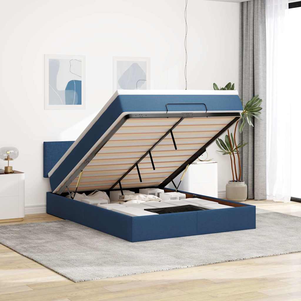 JUNG Vida Ottoman-Bett mit Matratze Blau 140x200 cm Stoff
