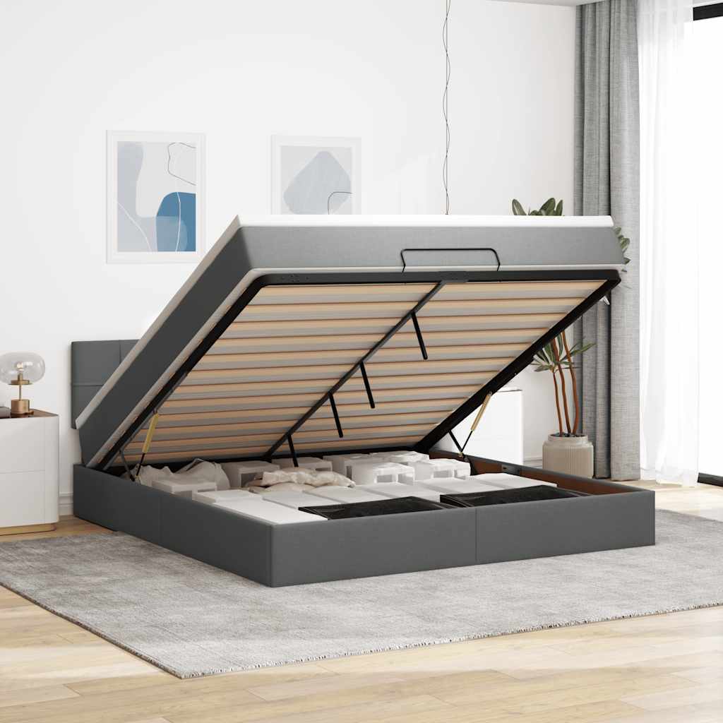 JUNG Vida Ottoman-Bett mit Matratze Dunkelgrau 160x200 cm Stoff