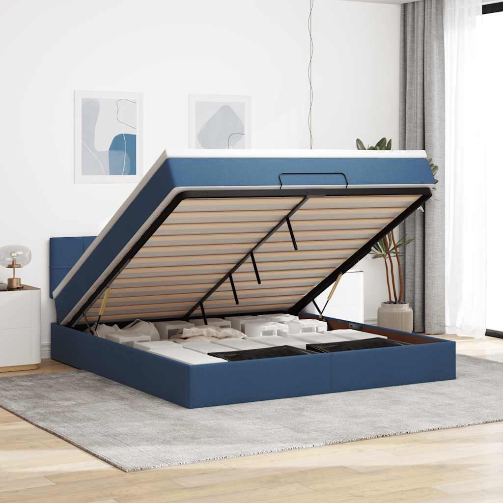 JUNG Vida Ottoman-Bett mit Matratze Blau 180x200 cm Stoff