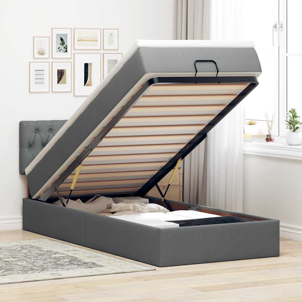 JUNG Vida Ottoman-Bett mit Matratze Dunkelgrau 80x200 cm Stoff