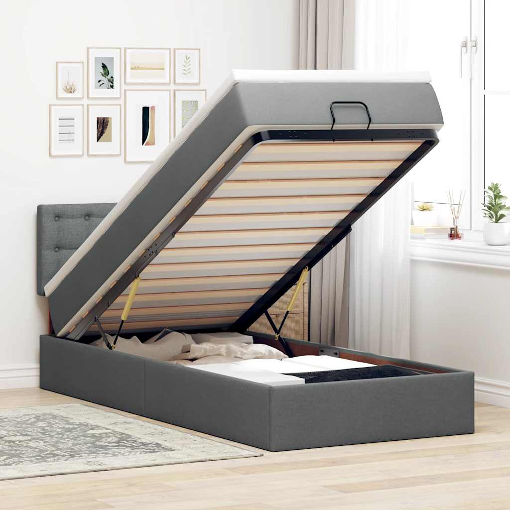 JUNG Vida Ottoman-Bett mit Matratze Dunkelgrau 90x200 cm Stoff