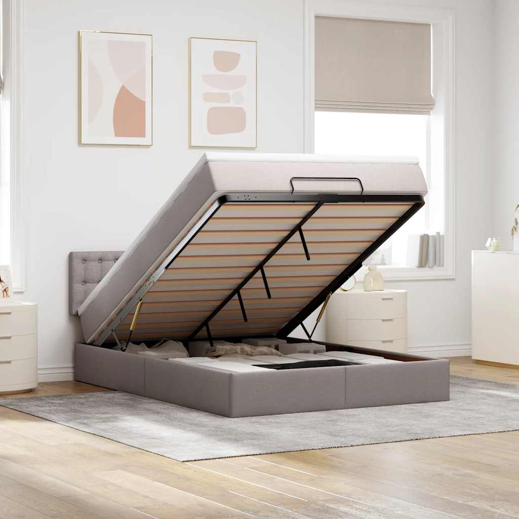 JUNG Vida Ottoman-Bett mit Matratze Taupe 140x190 cm Stoff
