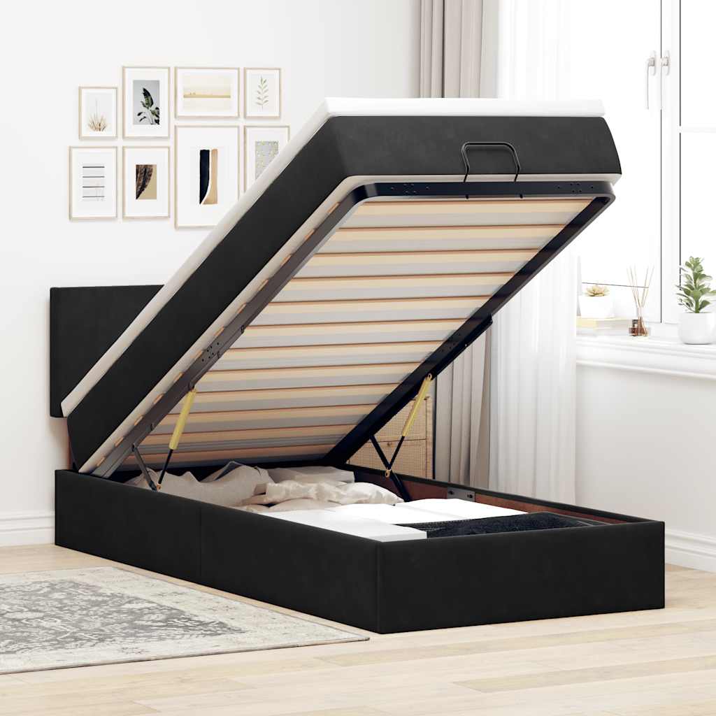 JUNG Vida Ottoman-Bett mit Matratze Schwarz 80x200 cm Samt