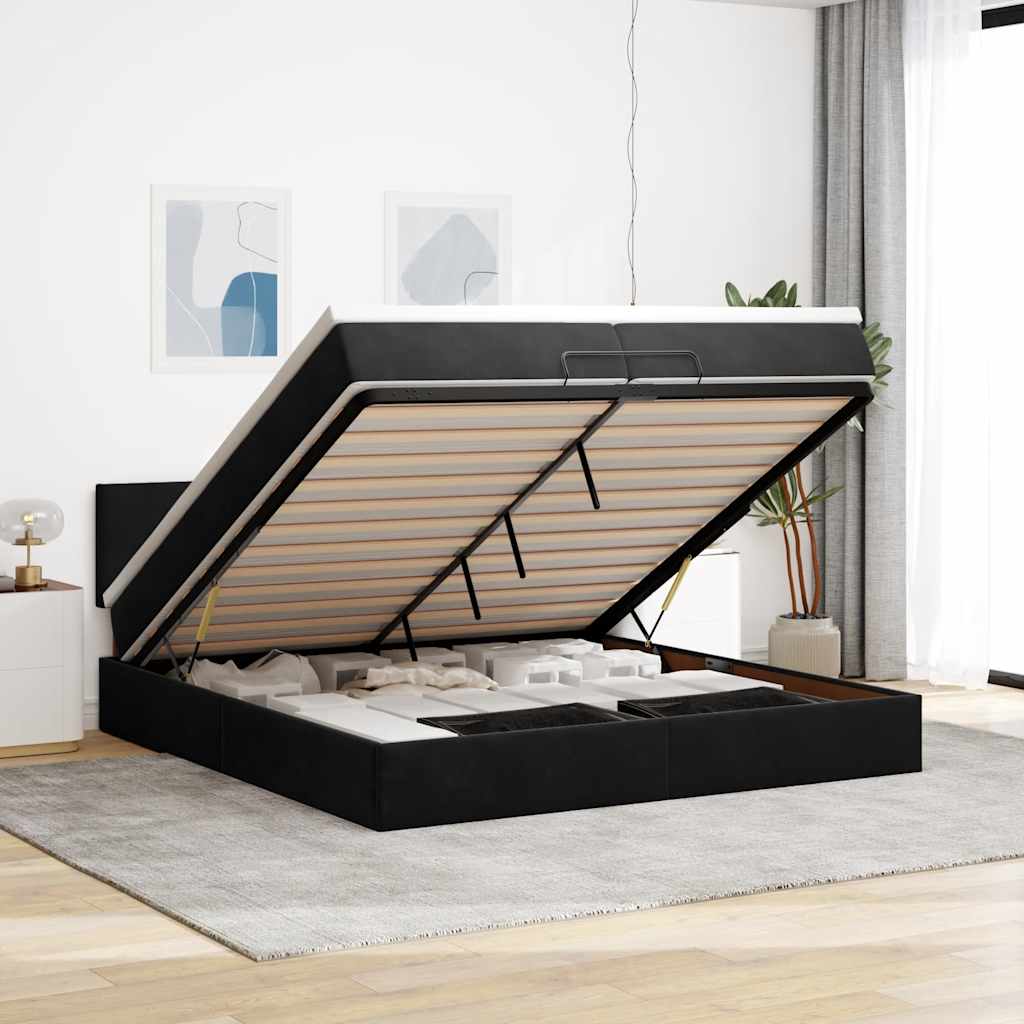 JUNG Vida Ottoman-Bett mit Matratze Schwarz 200x200 cm Samt