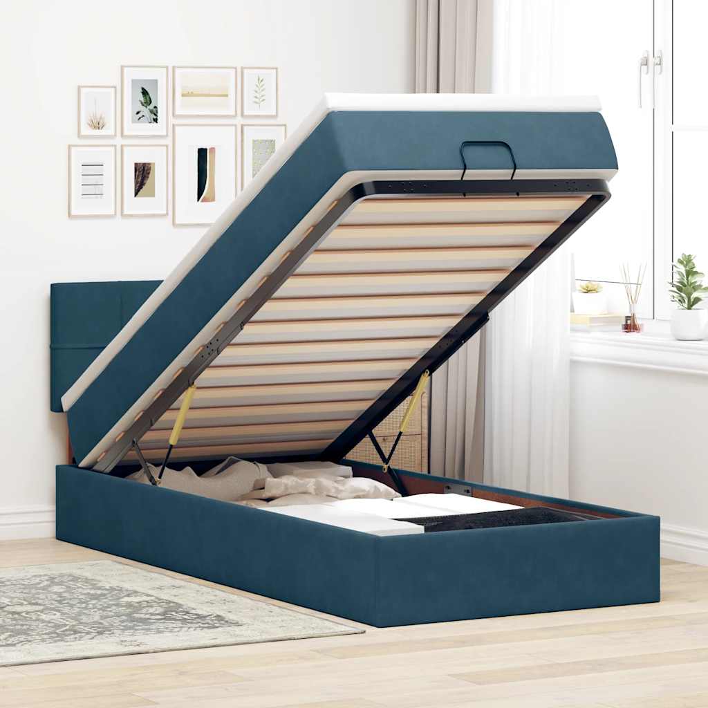 JUNG Vida Ottoman-Bett mit Matratze Dunkelblau 100x200 cm Samt