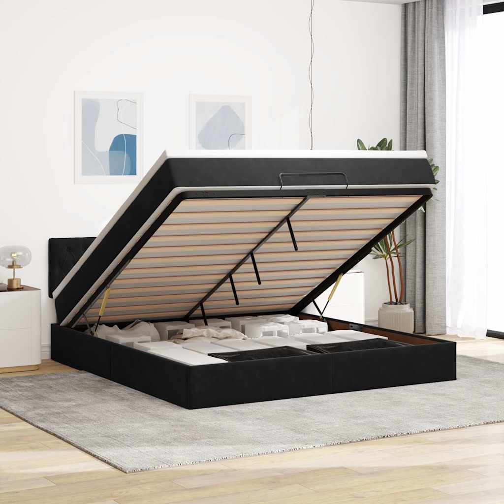 JUNG Vida Ottoman-Bett mit Matratze Schwarz 160x200 cm Samt