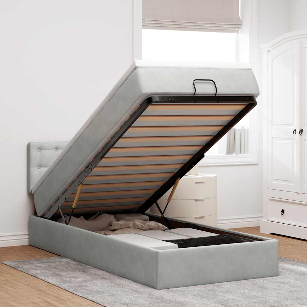 JUNG Vida Ottoman-Bett mit Matratze Hellgrau 90x190 cm Samt