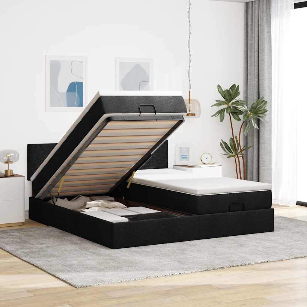 JUNG Vida Ottoman-Bett mit Matratzen Schwarz 160x200 cm Stoff