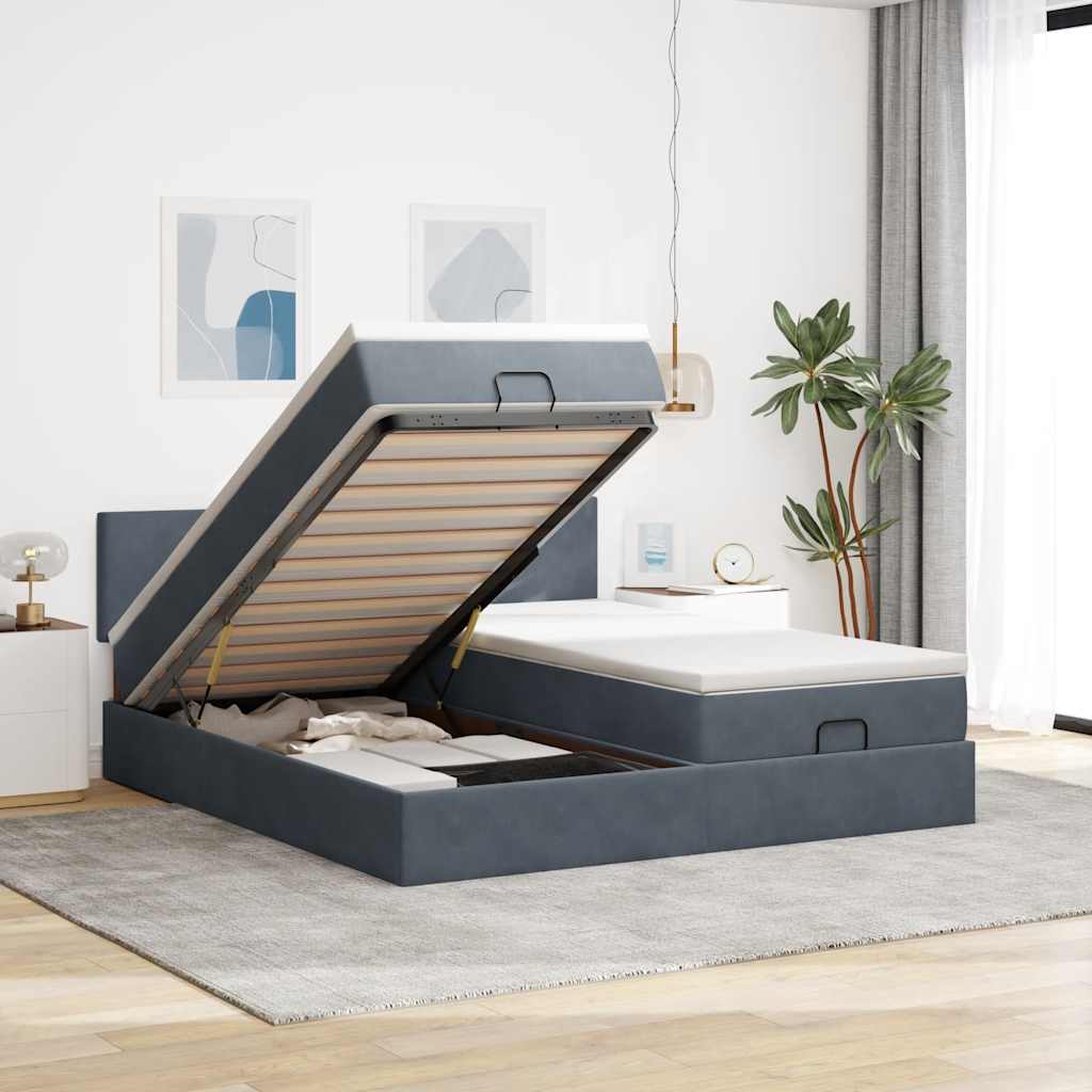 JUNG Vida Ottoman-Bett mit Matratzen Dunkelgrau 160x200 cm Samt