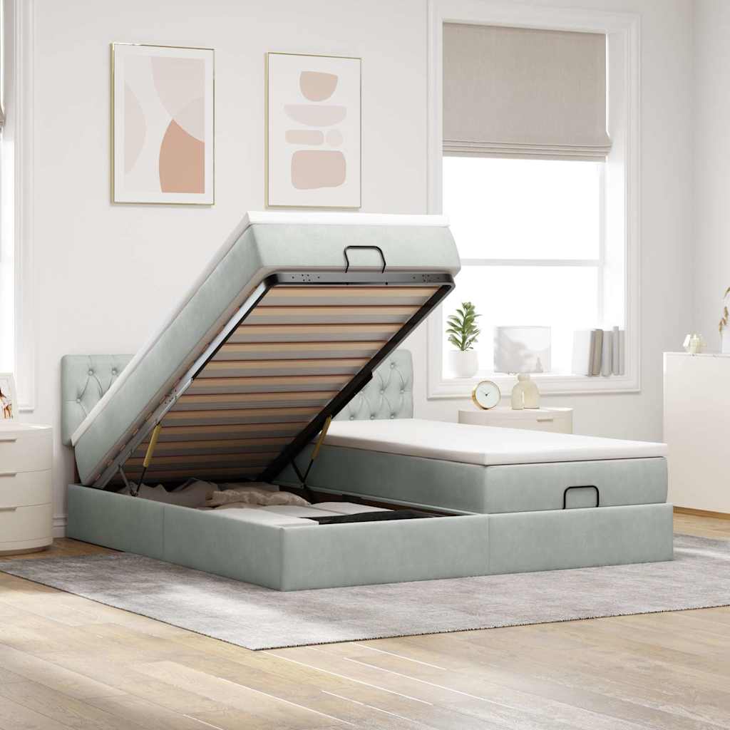 JUNG Vida Ottoman-Bett mit Matratzen Hellgrau 200x200 cm Samt