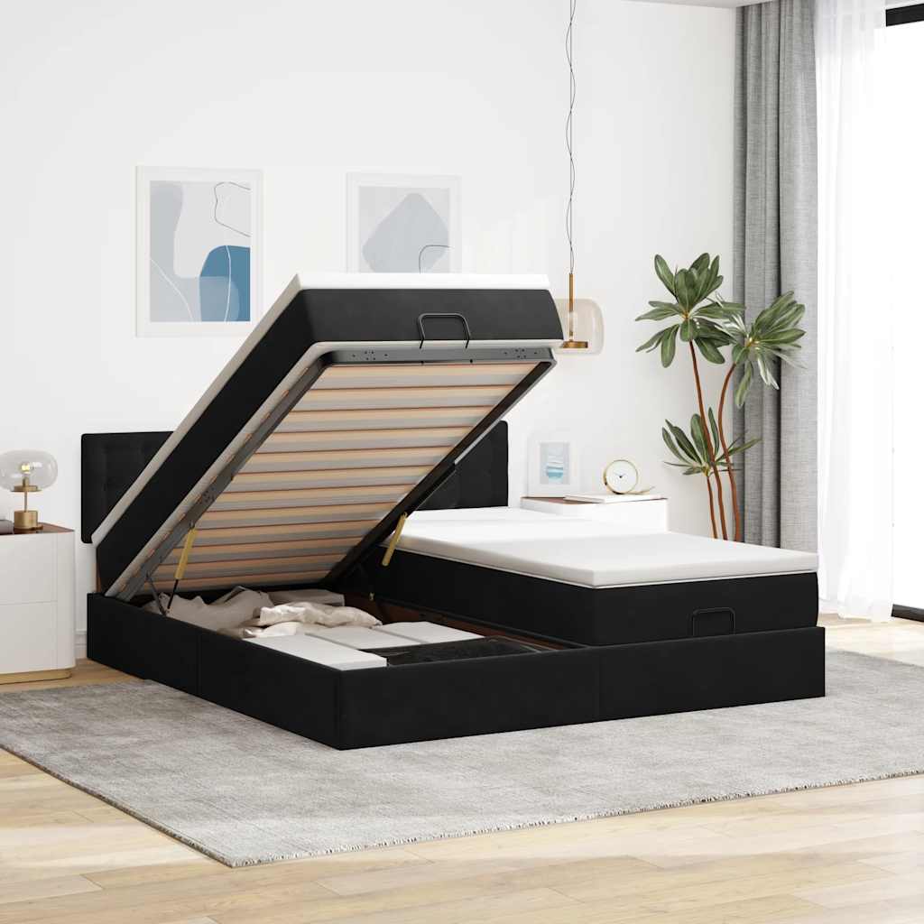 JUNG Vida Ottoman-Bett mit Matratzen Schwarz 180x200 cm Samt
