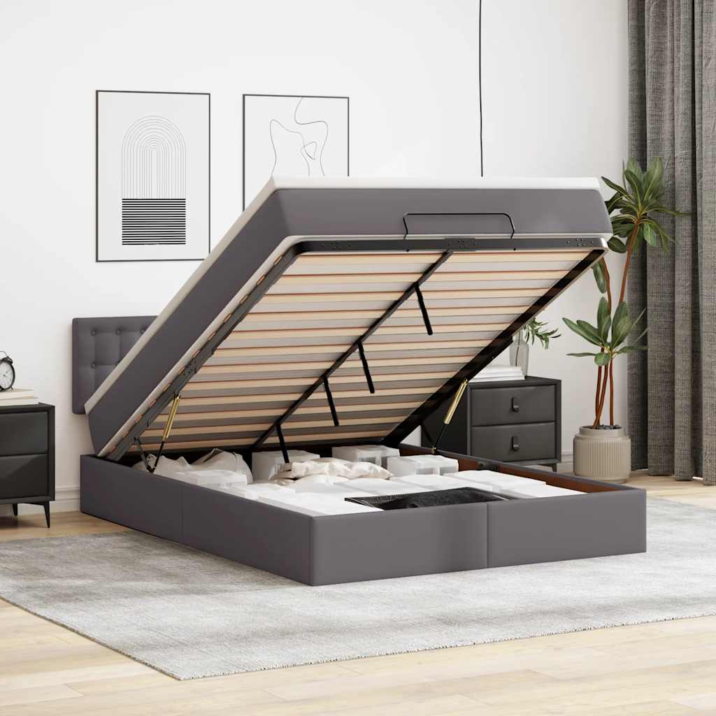 JUNG Vida Ottoman-Bett mit Matratzen & LEDs Grau 140x200 cm Kunstleder