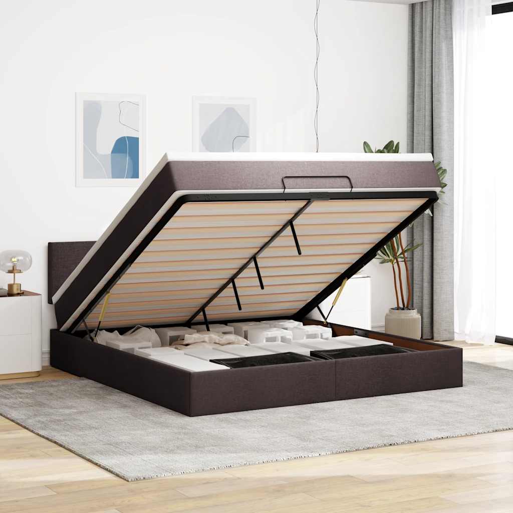 JUNG Vida Ottoman-Bett mit Matratze & LEDs Dunkelbraun 160x200 cm Stoff