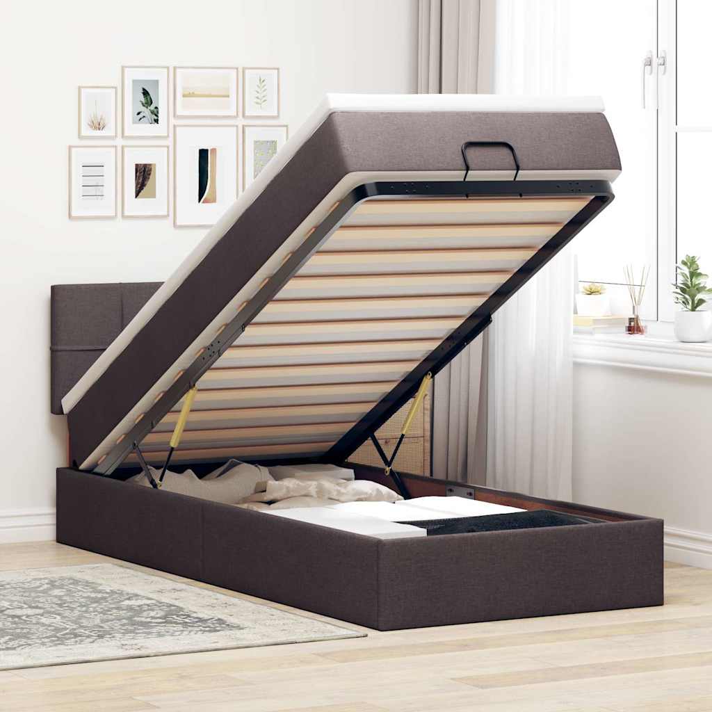 JUNG Vida Ottomane Bett mit Matratze & LEDs Dunkelbraun 90x200 cm Stoff