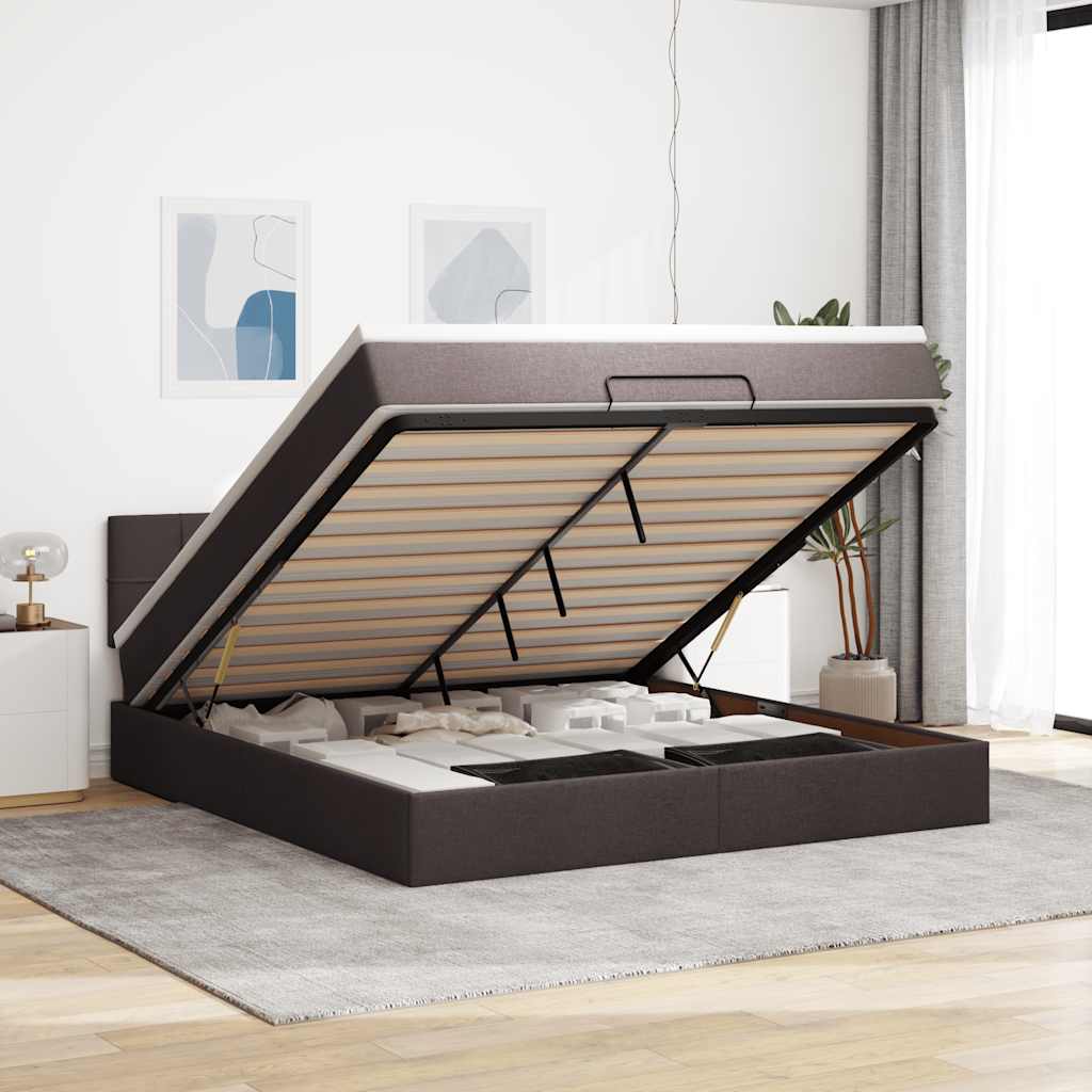 JUNG Vida Ottoman-Bett mit Matratze & LEDs Dunkelbraun 160x200 cm Stoff