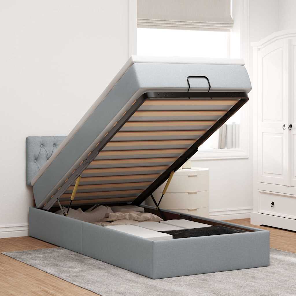 JUNG Vida Ottomane Bett mit Matratze & LEDs Hellgrau 80x200 cm Stoff