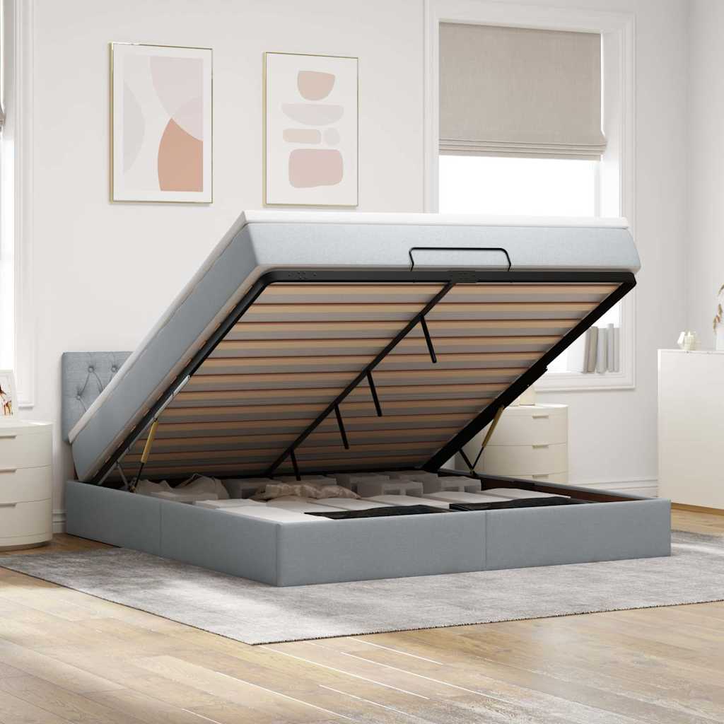 JUNG Vida Ottomane Bett mit Matratze & LEDs Hellgrau 180x200 cm Stoff